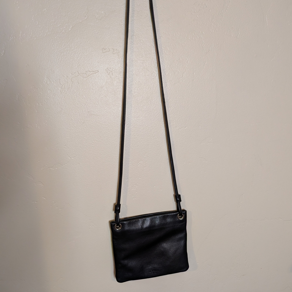 Margot New York Black Leather Crossbody Bag Small Minimalist Purse Long Strap - Picture 6 of 9